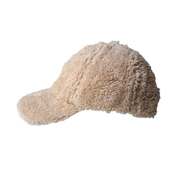 Fuzzy Tan Sherpa Baseball Cap Adjustable Slide Strap Fall Winter BOHO - Picture 4 of 8